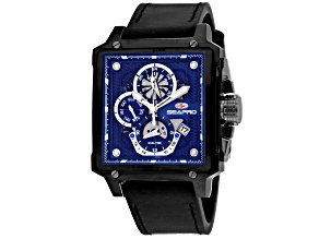 Seapro Men's Dual Timer Blue Dial Black Leather Strap Watch
