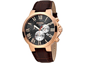 Ferre Milano Men's Classic Black Dial Brown Leather Strap Watch