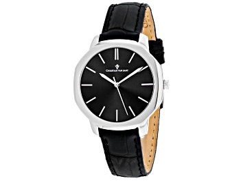 Picture of Christian Van Sant Women's Octave Slim Black Dial, White Bezel, Black Leather Strap Watch