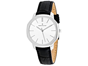 Christian Van Sant Women's Octave Slim White Dial, White Bezel, Black Leather Strap Watch