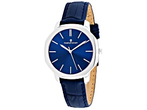 Christian Van Sant Women's Octave Slim Blue Dial, White Bezel, Blue Leather Strap Watch