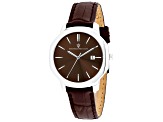 Christian Van Sant Women's Octave Slim Brown Dial, White Bezel, Brown Leather Strap Watch