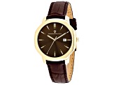 Christian Van Sant Women's Octave Slim Brown Dial, Yellow Bezel, Brown Leather Strap Watch