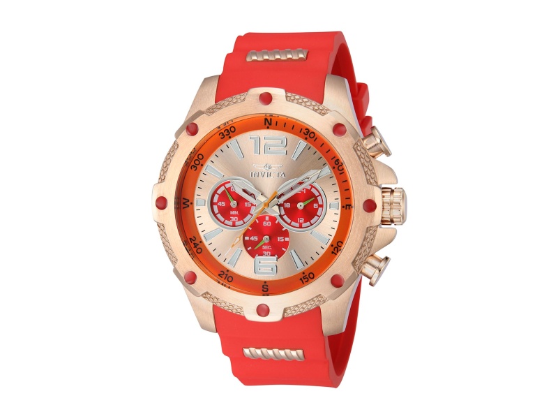 Invicta I-Force 50mm Ivory Red Orange Dial Silicone Stainless Steel Band Quartz Watch