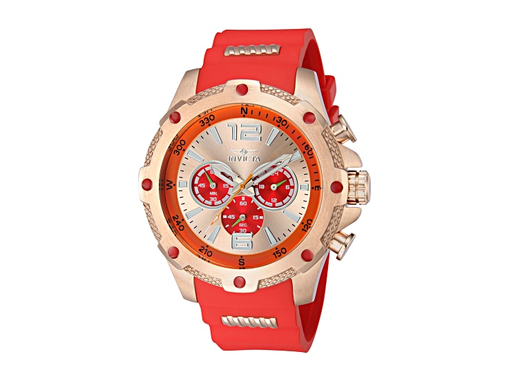 Invicta I-Force 50mm Ivory Red Orange Dial Silicone Stainless Steel Band Quartz Watch