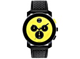 Movado Men's Bold Yellow Dial Black Leather Strap Watch