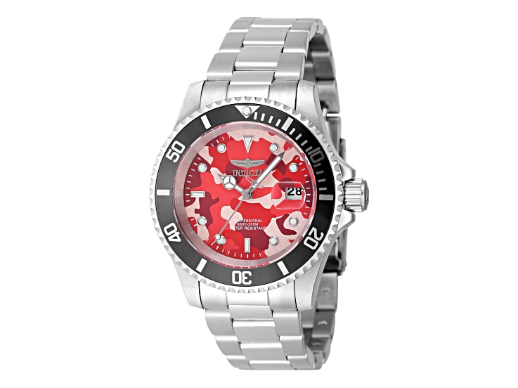 Invicta Pro Diver 40mm Camouflage, Pink Dial Stainless Steel Band Quartz Watch