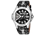 Just Cavalli Women's Scudo Black Dial, Black Leather Strap Watch