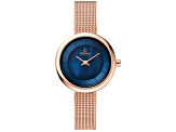 Obaku Women's Stille Blue Dial Rose Stainles Steel Mesh Band Watch