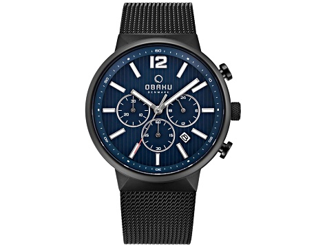 Obaku Men's Classic Blue Dial Black Stainless Steel Mesh Band Watch