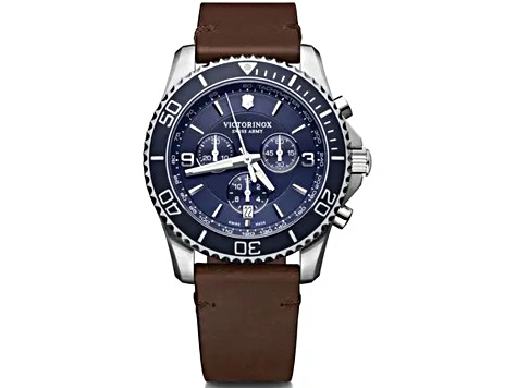 Victorinox Men's INOX Blue Dial, Brown Leather Strap Watch