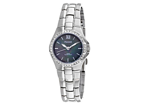 Pulsar Women's Classic Black Mother-Of-Pearl Dial with Crystal Accents Stainless Steel Watch