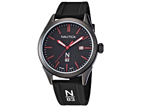 Nautica Hannay Bay Men's 42 Quartz Watch, Black Silicone Strap