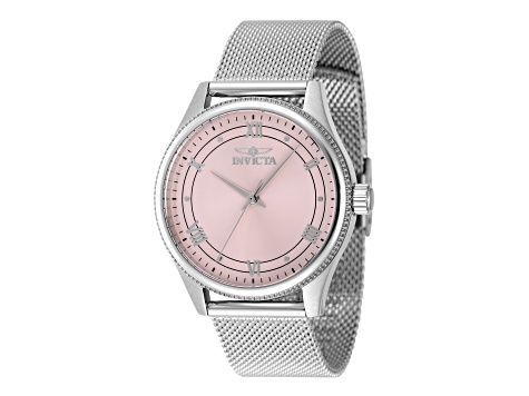 Invicta Celestial 36mm Pink Dial Stainless Steel Mesh Band Quartz Watch