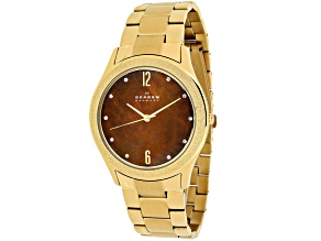Skagen Women's Classic Brown Dial Yellow Stainless Steel Watch