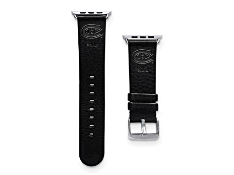 Gametime NHL Montreal Canadiens Black Leather Apple Watch Band (38/40mm M/L). Watch not included.