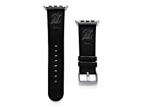Gametime NHL New Jersey Devils Black Leather Apple Watch Band (38/40mm M/L). Watch not included.