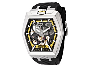 Invicta Akula 48mm Mechanical Black Silicone Band Watch, White Bezel