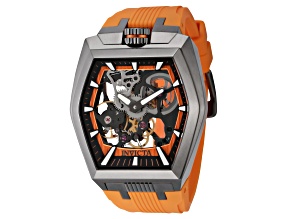 Invicta Akula 48mm Mechanical Orange Silicone Band Watch, Gunmetal Bezel