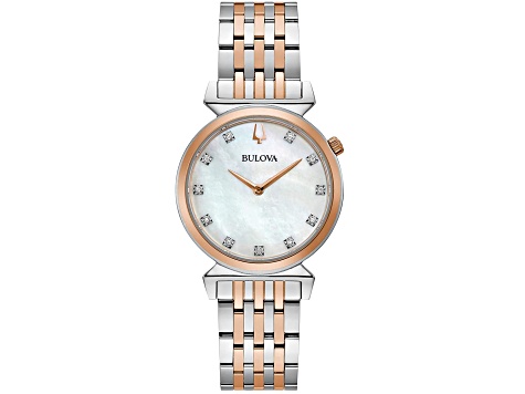 Bulova Women's Regatta White Dial, Two-tone Rose Stainless Steel Watch