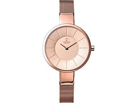 Obaku Women's Denmark Rose Dial Rose Stainless Steel Mesh Band Watch