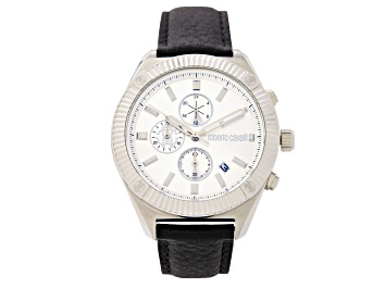 Picture of Roberto Cavalli Men's Classic White Dial, Black Leather Strap Watch