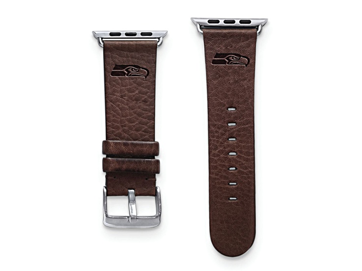 Gametime Seattle Seahawks Leather Band fits Apple Watch (38/40mm M/L Brown). Watch not included.