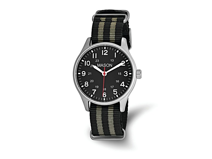 Mason Stainless Steel Black and Gray Striped Nylon Strap Watch