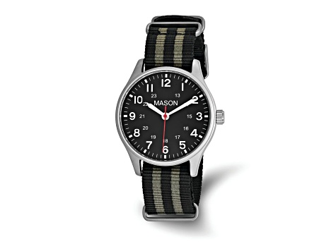 Mason Stainless Steel Black and Gray Striped Nylon Strap Watch