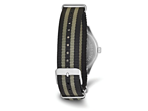 Mason Stainless Steel Black and Gray Striped Nylon Strap Watch