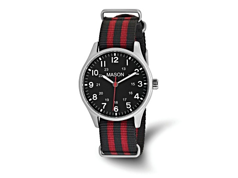 Mason Stainless Steel Black and Red Striped Nylon Strap Watch