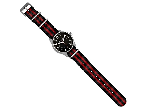 Mason Stainless Steel Black and Red Striped Nylon Strap Watch