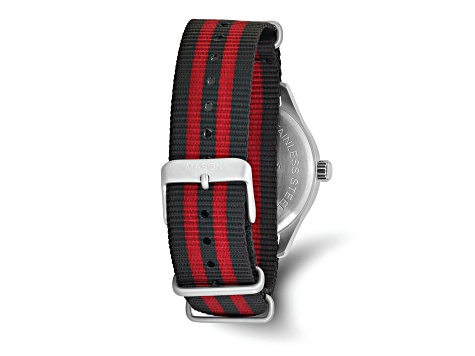 Mason Stainless Steel Black and Red Striped Nylon Strap Watch
