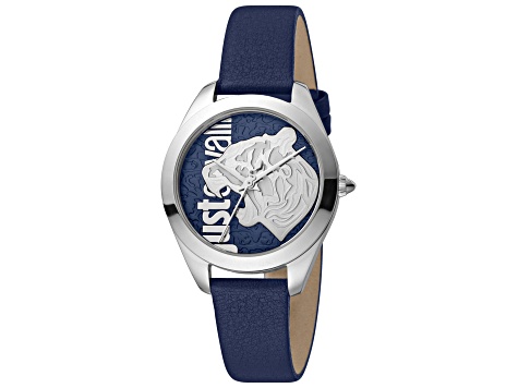 Just Cavalli Animalier Pantera 32mm Quartz Women's Blue Dial Blue Leather Strap Watch