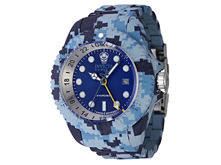 Invicta Reserve Hydromax Hydroplated 52mm Blue Dial Blue Camo Print Stainless Steel Bracelet Watch
