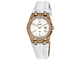 Pulsar Women's Classic Rose Bezel with Crystal Accents White Leather Strap Watch
