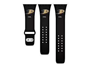 Gametime NHL Anaheim Ducks Black Silicone Apple Watch Band (38/40mm M/L). Watch not included.