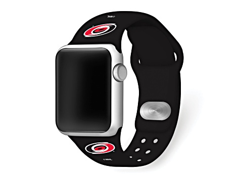 Gametime NHL Carolina Hurricanes Black Silicone Apple Watch Band (38/40mm M/L). Watch not included.