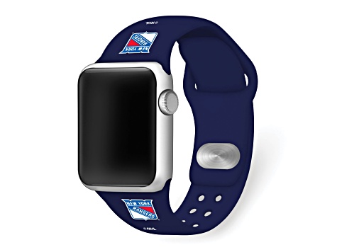 Gametime NHL New York Rangers Navy Silicone Apple Watch Band (38/40mm M/L). Watch not included.