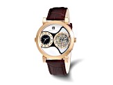 Charles Hubert Men's Rose IP-plated Leather Band 46mm Dual Time Watch