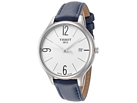 Tissot Women s Bella Ora 38mm Quartz White Dial Blue Leather Strap