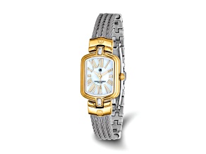 Charles Hubert IP-plated Stainless Steel Wire Bangle MOP Dial Watch