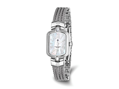 Charles Hubert Stainless Steel Wire Bangle White MOP Dial Watch