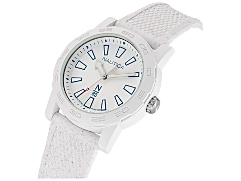 Nautica Ayia Triada Men's 44 Quartz Watch with White Rubber Strap, White Dial