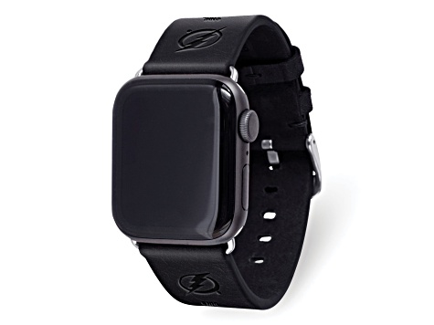 Gametime NHL Tampa Bay Lightning Black Leather Apple Watch Band (42/44mm S/M). Watch not included.
