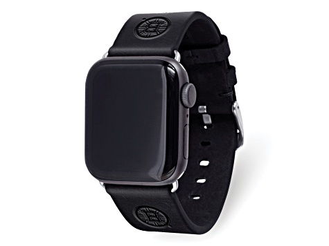 Gametime NHL Boston Bruins Black Leather Apple Watch Band (42/44mm S/M). Watch not included.