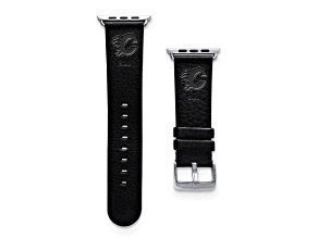Gametime NHL Calgary Flames Black Leather Apple Watch Band (42/44mm S/M). Watch not included.