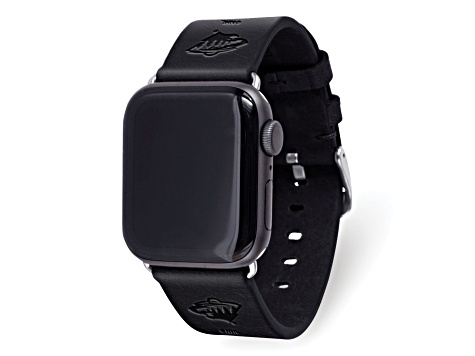 Gametime NHL Minnesota Wild Black Leather Apple Watch Band (42/44mm S/M). Watch not included.