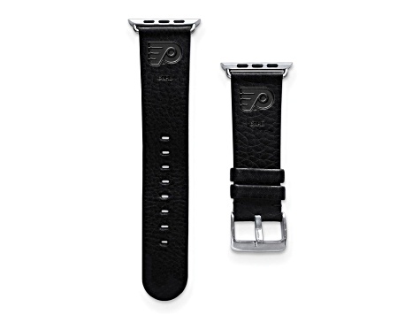 Gametime NHL Philadelphia Flyers Black Leather Apple Watch Band (42/44mm S/M). Watch not included.