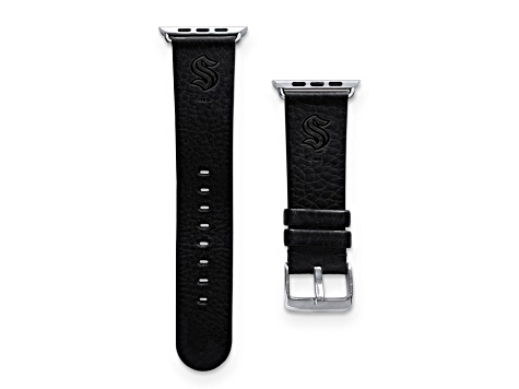 Gametime NHL Seattle Kraken Black Leather Apple Watch Band (42/44mm S/M). Watch not included.